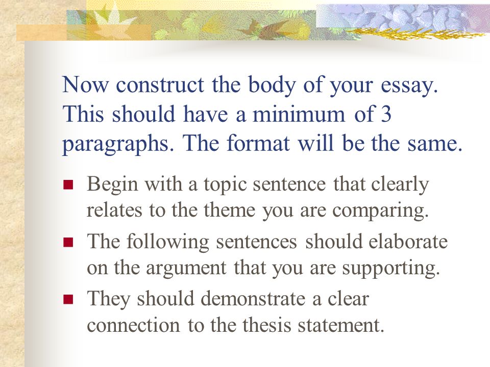 Now construct the body of your essay
