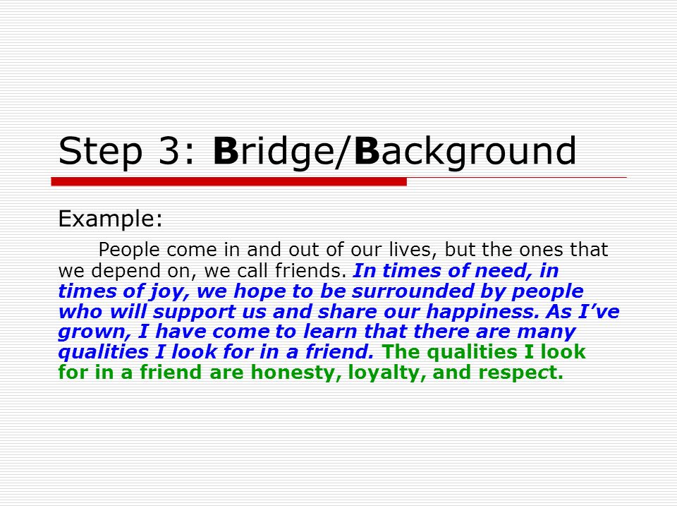 Step 3: Bridge/Background