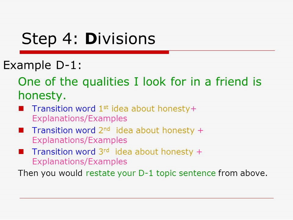 Step 4: Divisions Example D-1: