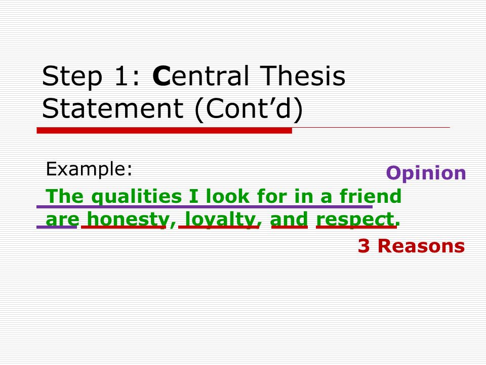 Step 1: Central Thesis Statement (Cont’d)