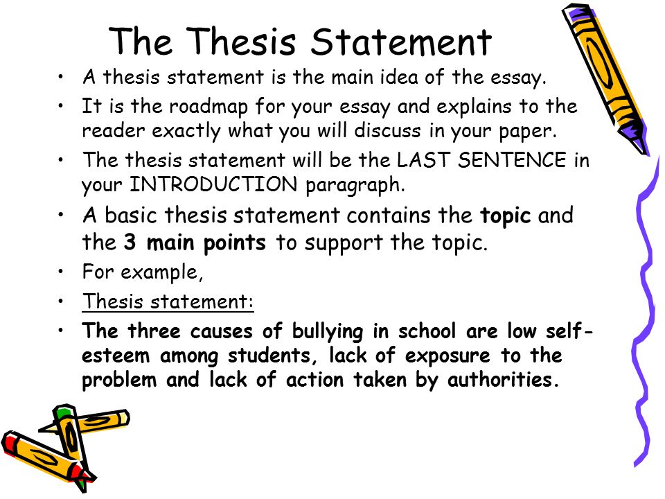The Thesis Statement A thesis statement is the main idea of the essay.