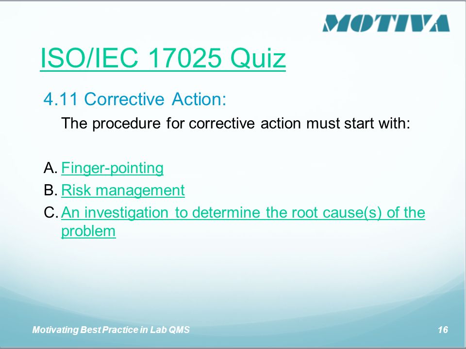 ISO/IEC Quiz 4.11 Corrective Action: