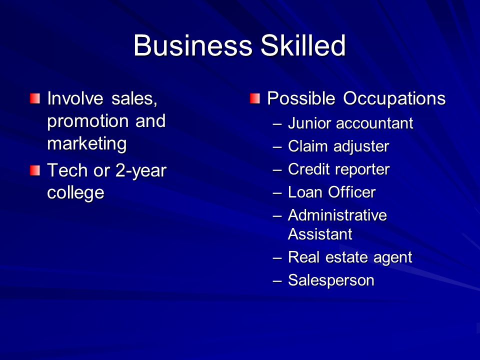 Business Skilled Involve sales, promotion and marketing