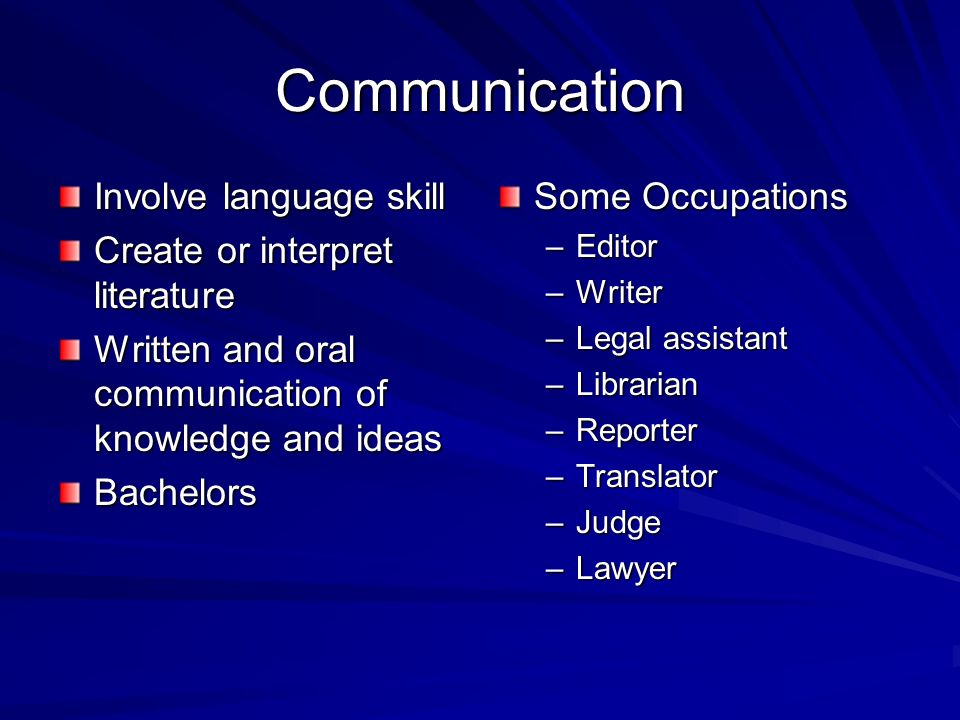 Communication Involve language skill Create or interpret literature
