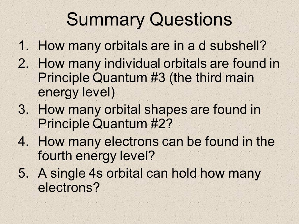 Summary Questions How many orbitals are in a d subshell