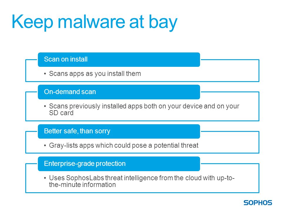Keep malware at bay Scan on install Scans apps as you install them