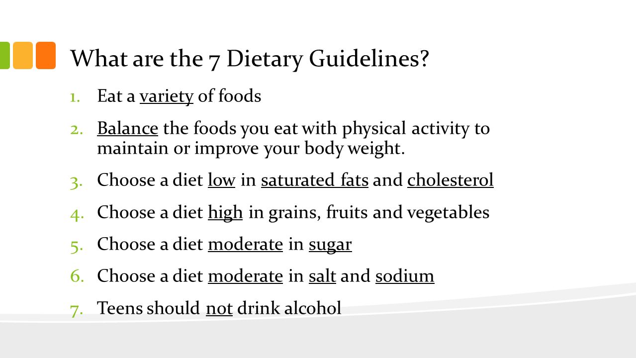 What are the 7 Dietary Guidelines