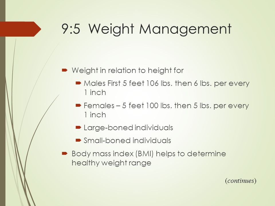 9:5 Weight Management Weight in relation to height for