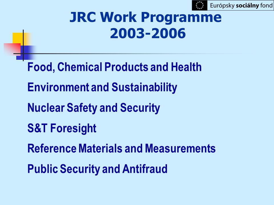 JRC Work Programme Food, Chemical Products and Health