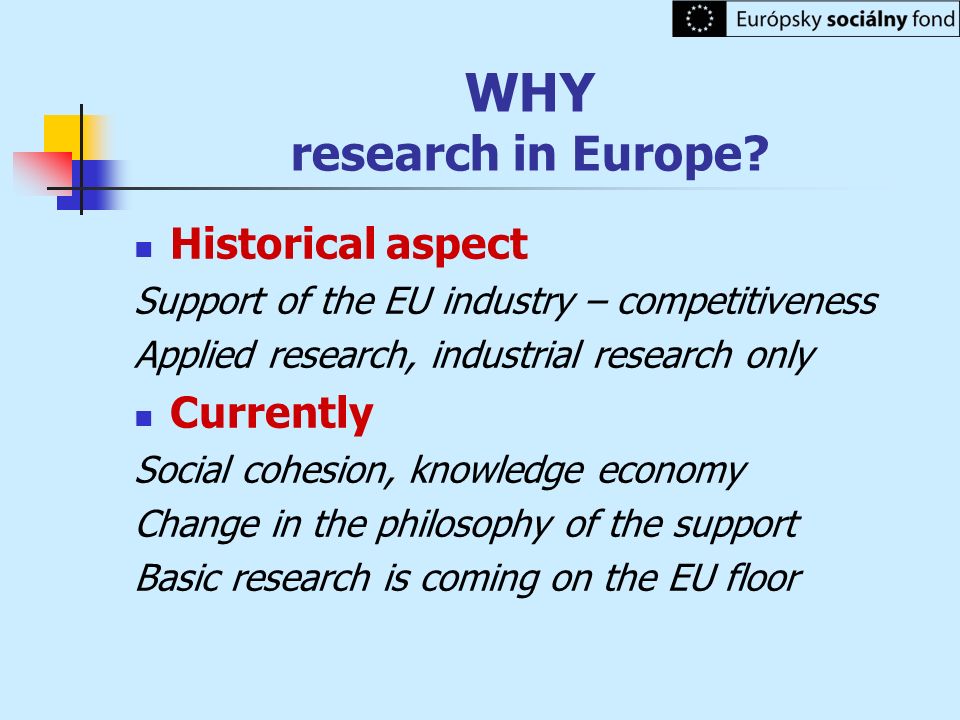 WHY research in Europe Historical aspect Currently