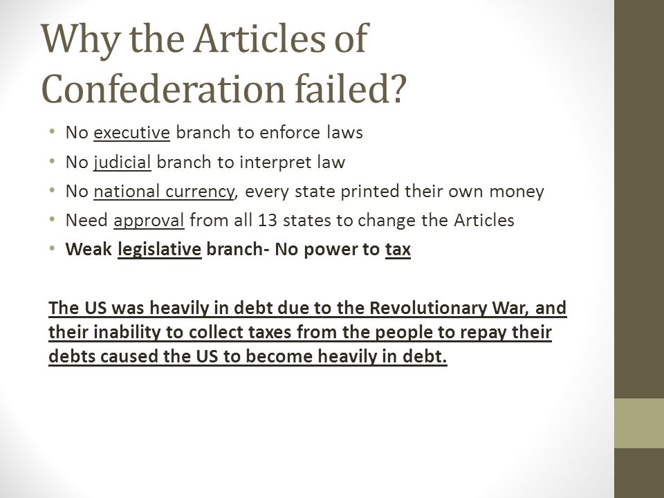 why the articles of confederation failed