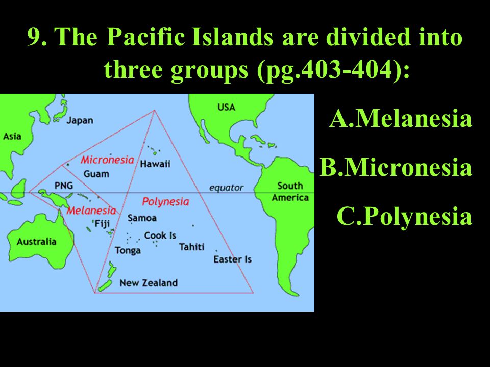 9. The Pacific Islands are divided into three groups (pg ):