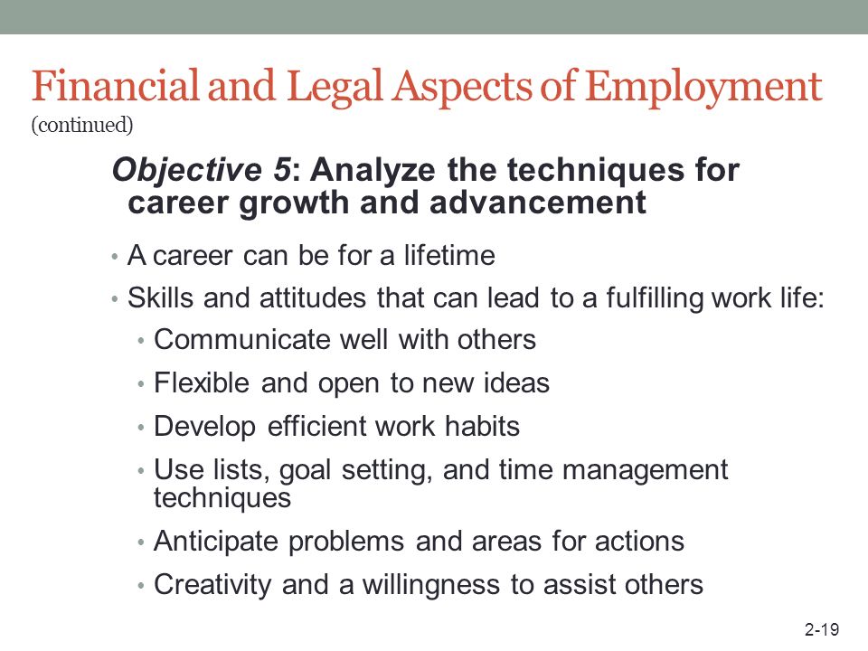 Financial and Legal Aspects of Employment (continued)