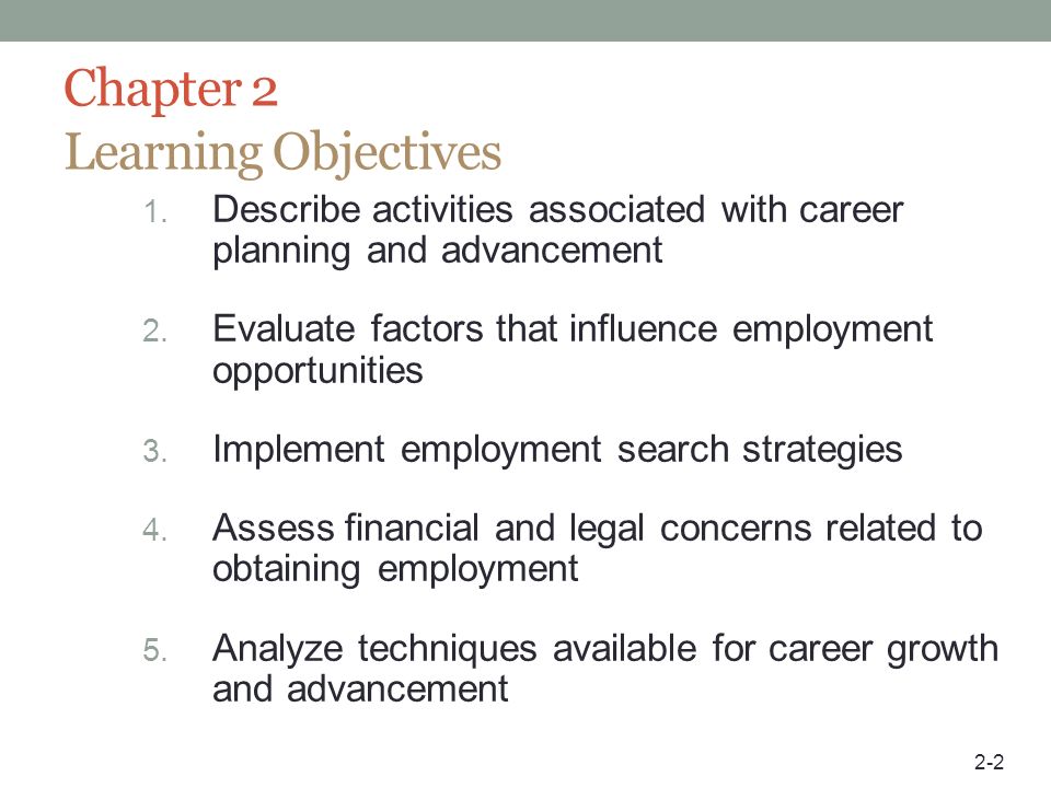 Chapter 2 Learning Objectives