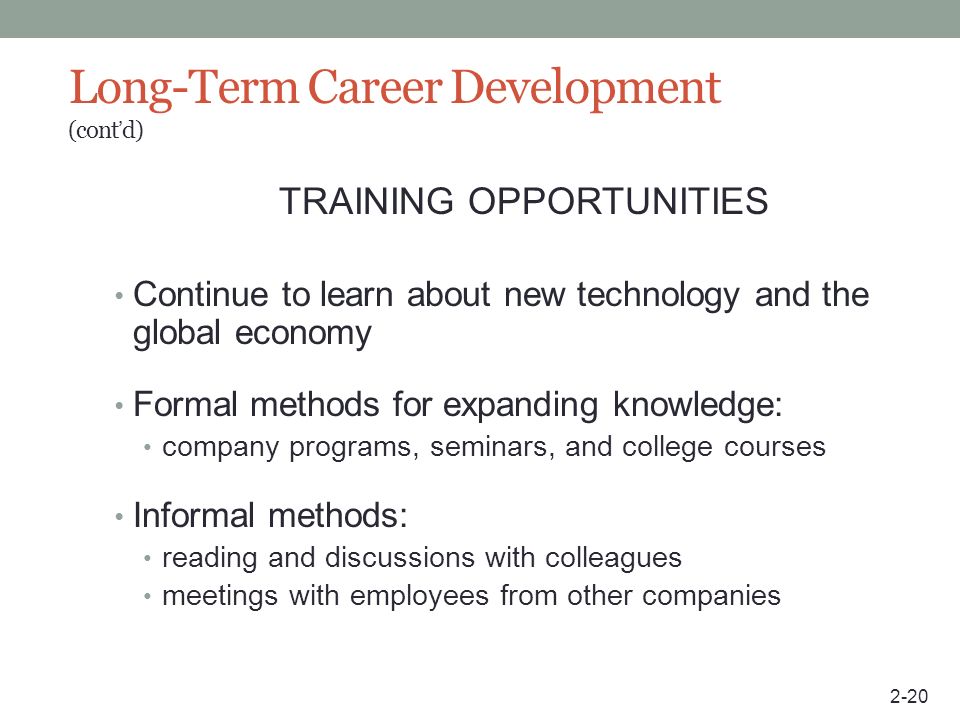 Long-Term Career Development (cont’d)