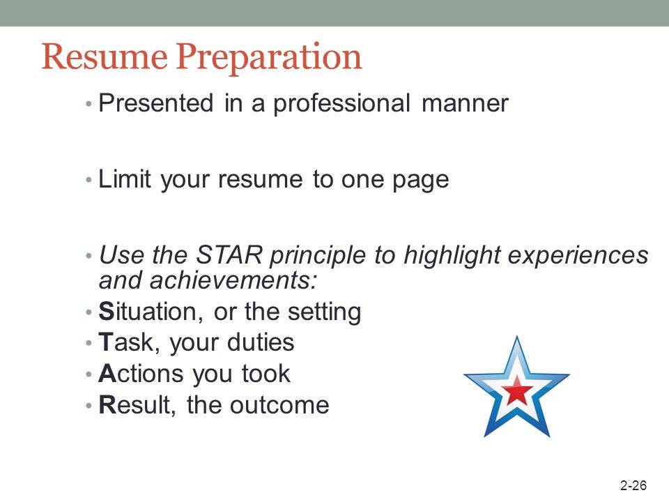 Resume Preparation Presented in a professional manner
