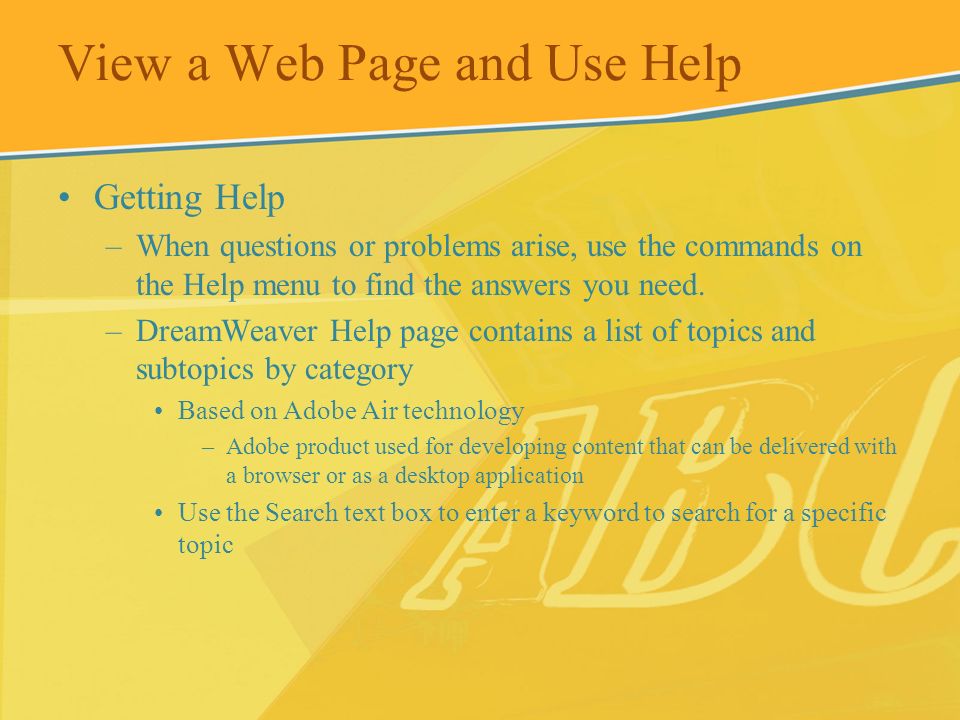 View a Web Page and Use Help