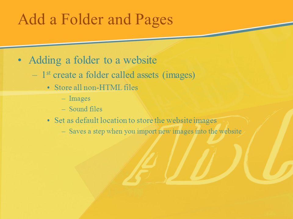 Add a Folder and Pages Adding a folder to a website