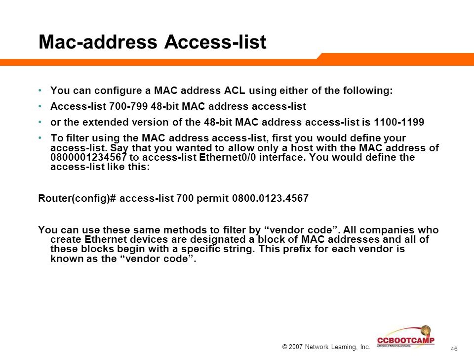 access list for mac address