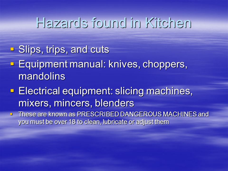 Hazards found in Kitchen