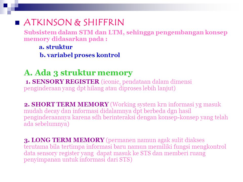 Model Memory Struktur Amp Proses Representasi Knowledge Ppt