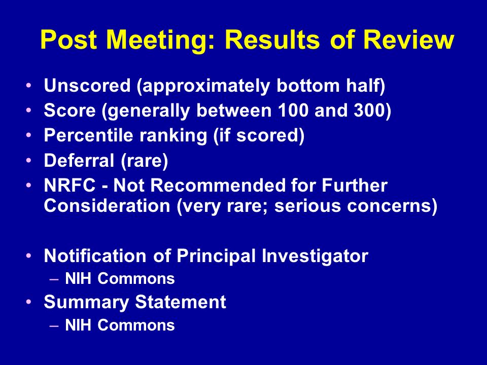 Post Meeting: Results of Review