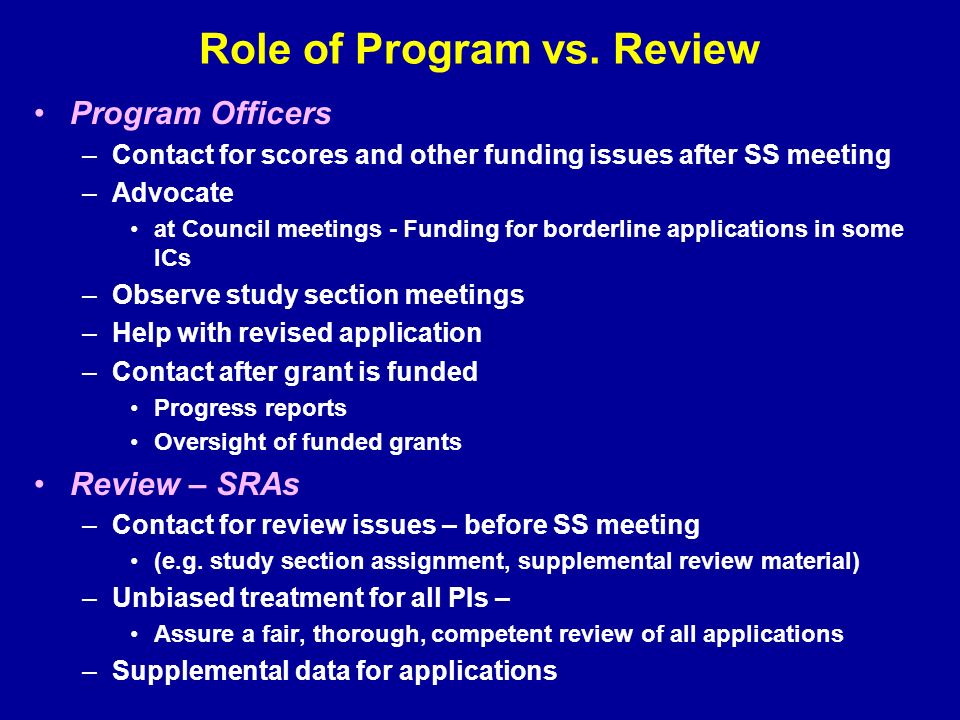 Role of Program vs. Review
