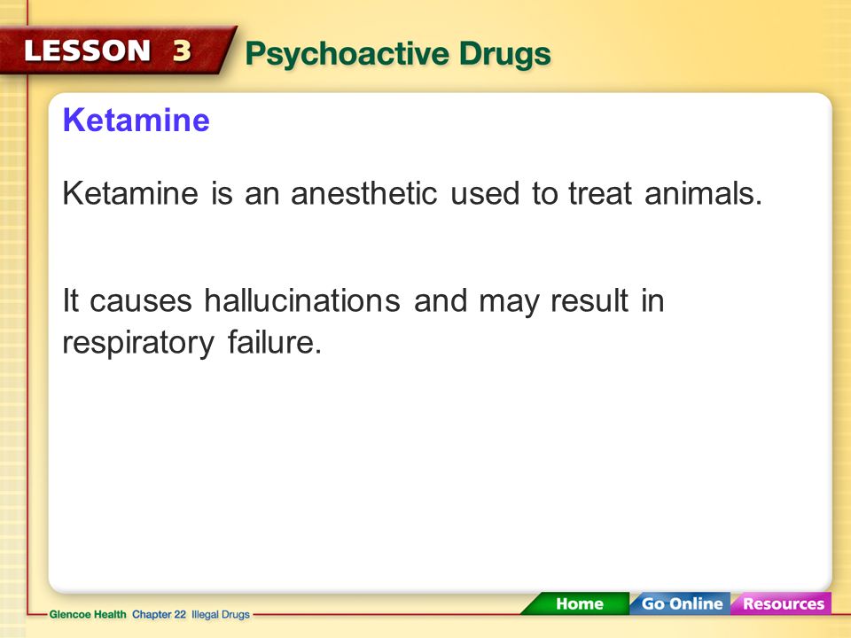 Ketamine Ketamine is an anesthetic used to treat animals.