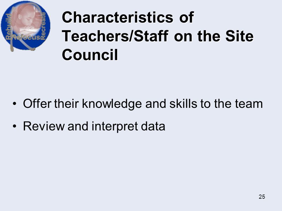 Characteristics of Teachers/Staff on the Site Council