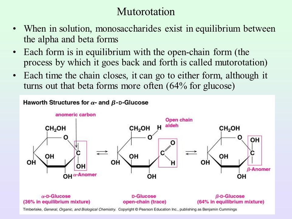 Mutorotation When in solution, monosaccharides exist in equilibrium between the alpha and beta forms.