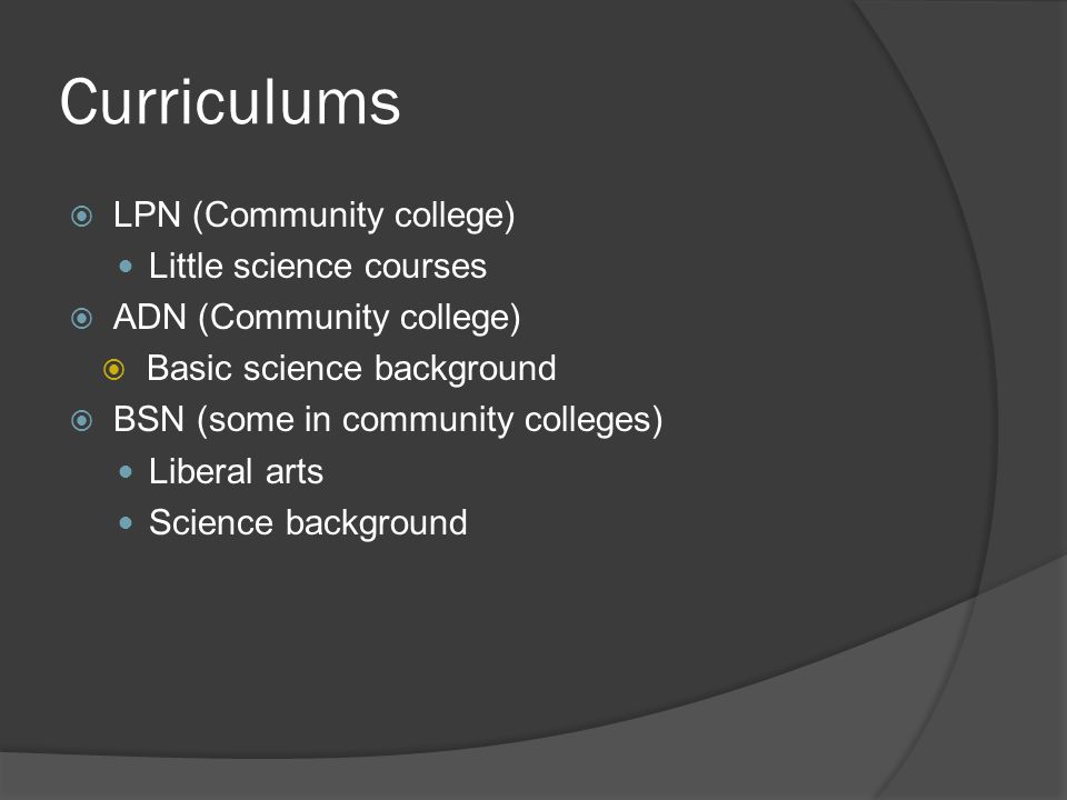Curriculums LPN (Community college) Little science courses