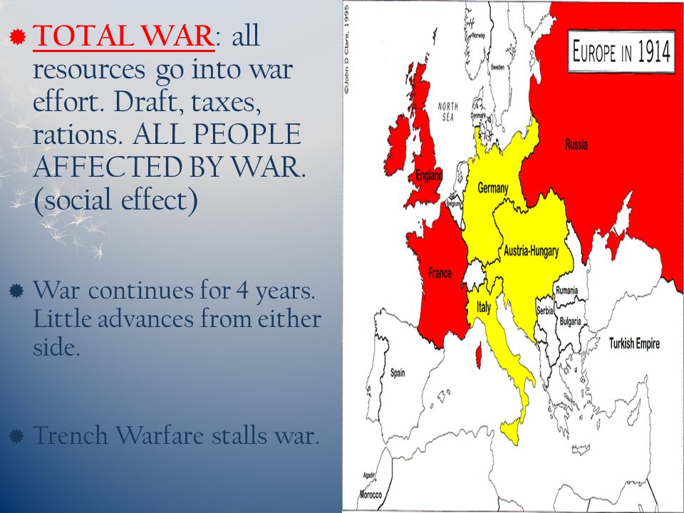 TOTAL WAR: all resources go into war effort. Draft, taxes, rations