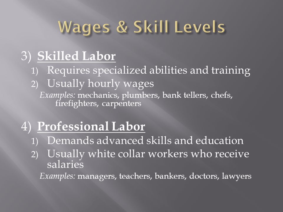 Wages & Skill Levels 3) Skilled Labor 4) Professional Labor