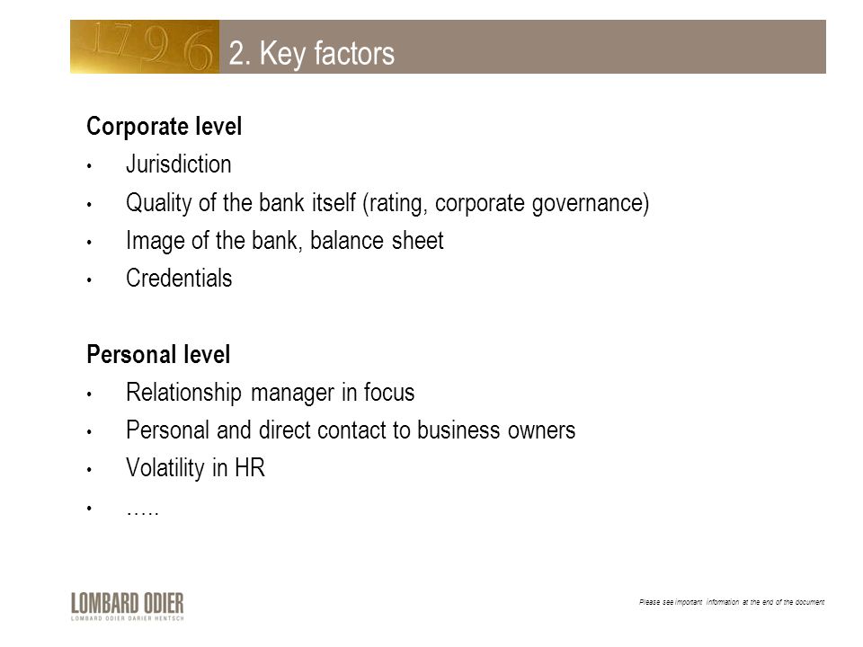 2. Key factors Corporate level Jurisdiction
