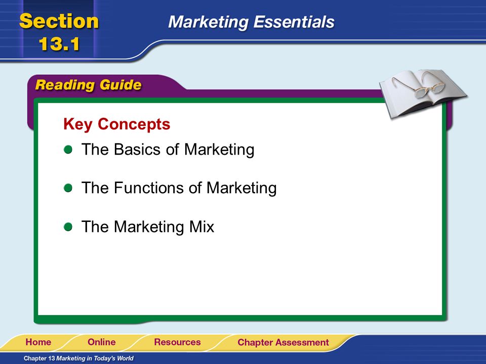 Key Concepts The Basics of Marketing The Functions of Marketing The Marketing Mix