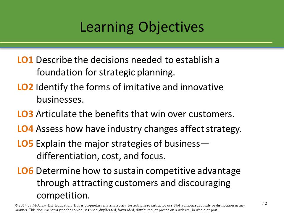 Learning Objectives LO1 Describe the decisions needed to establish a foundation for strategic planning.