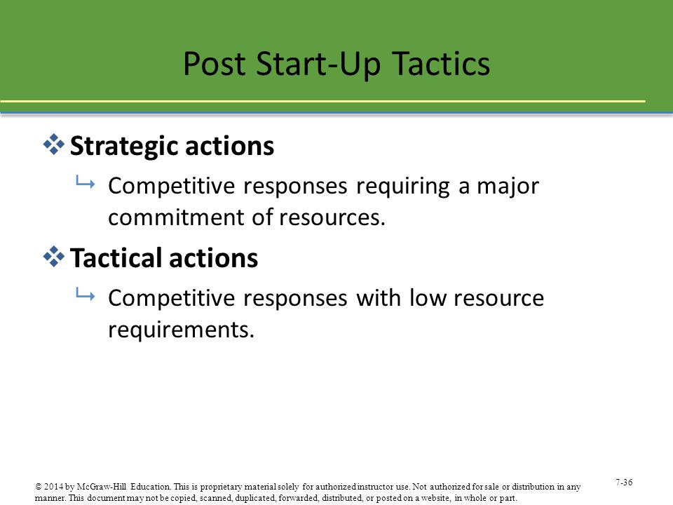 Post Start-Up Tactics Strategic actions Tactical actions