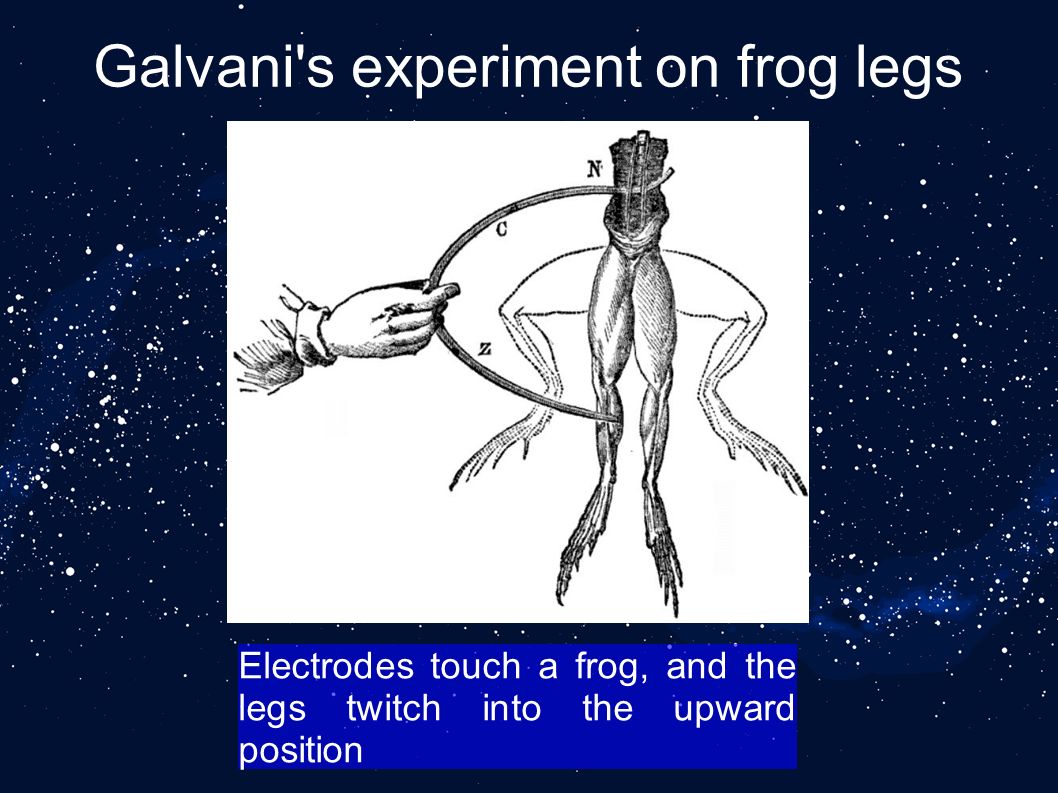 Galvani s experiment on frog legs.