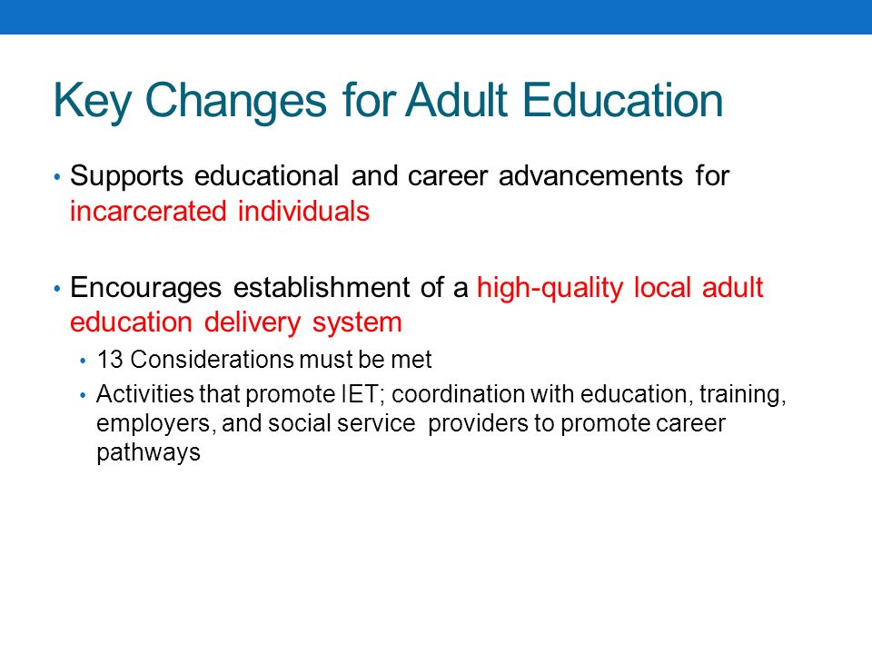 Key Changes for Adult Education