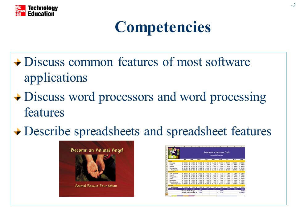 Competencies Discuss common features of most software applications