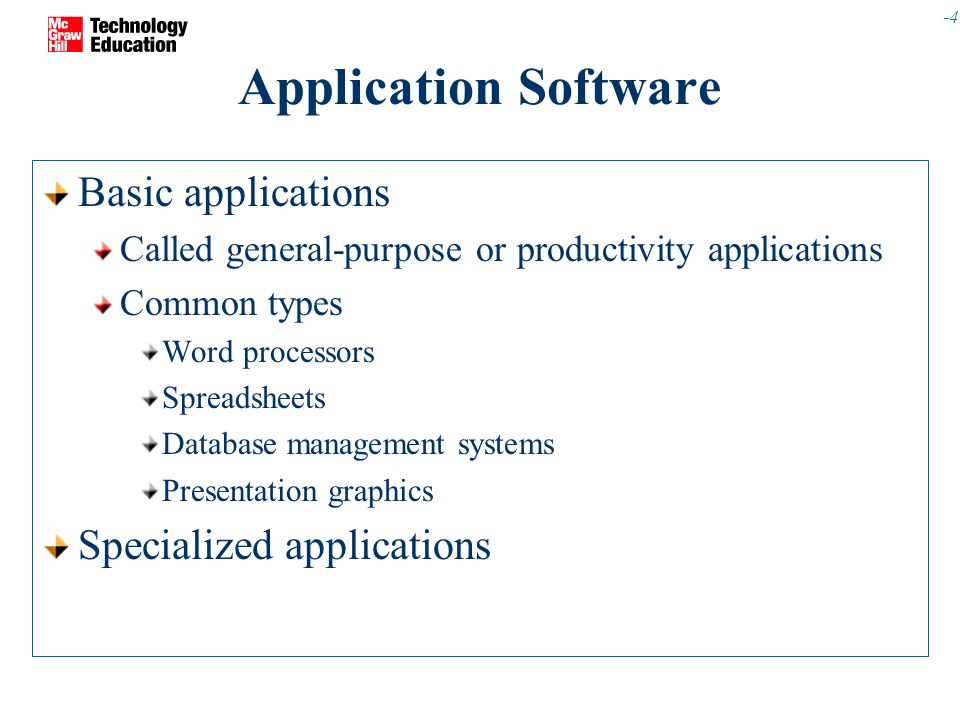 Application Software Basic applications Specialized applications