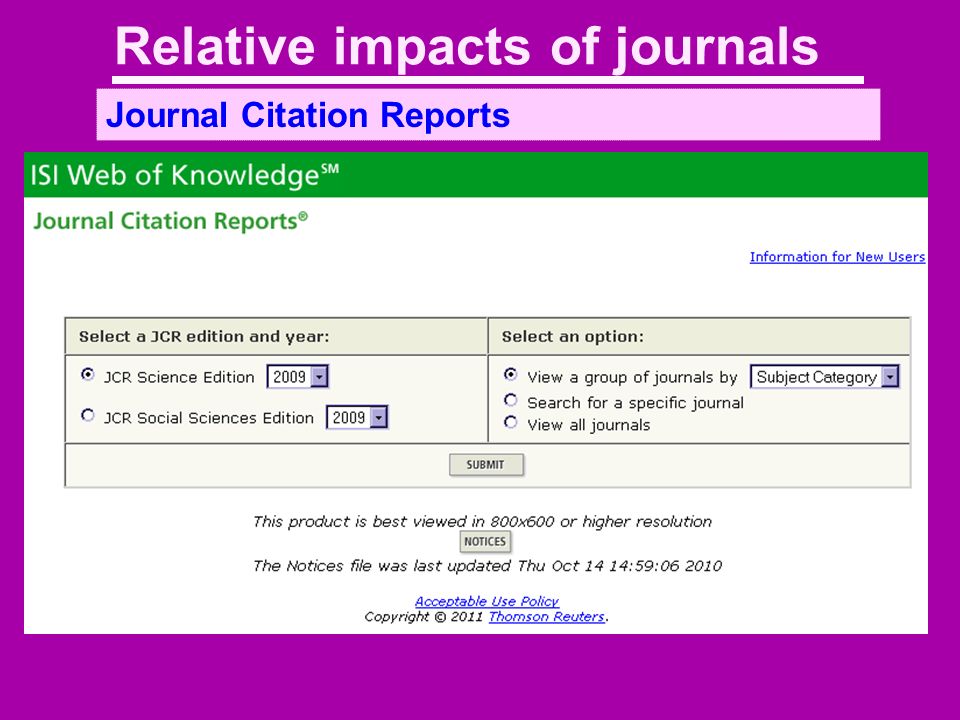 Relative impacts of journals