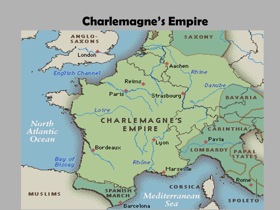 Charlemagne’s Empire Divided into three sections by his grandsons (Treaty of Verdun) /Carolingian power collapsed (843).