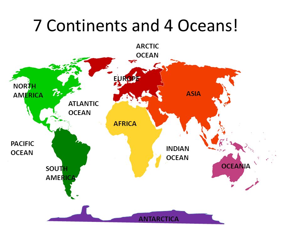 7 Continents and 4 Oceans! ARCTIC OCEAN EUROPE NORTH AMERICA ASIA
