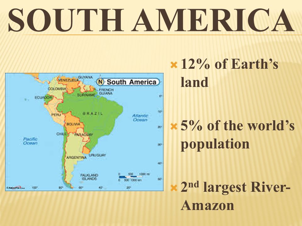 South America 12% of Earth’s land 5% of the world’s population