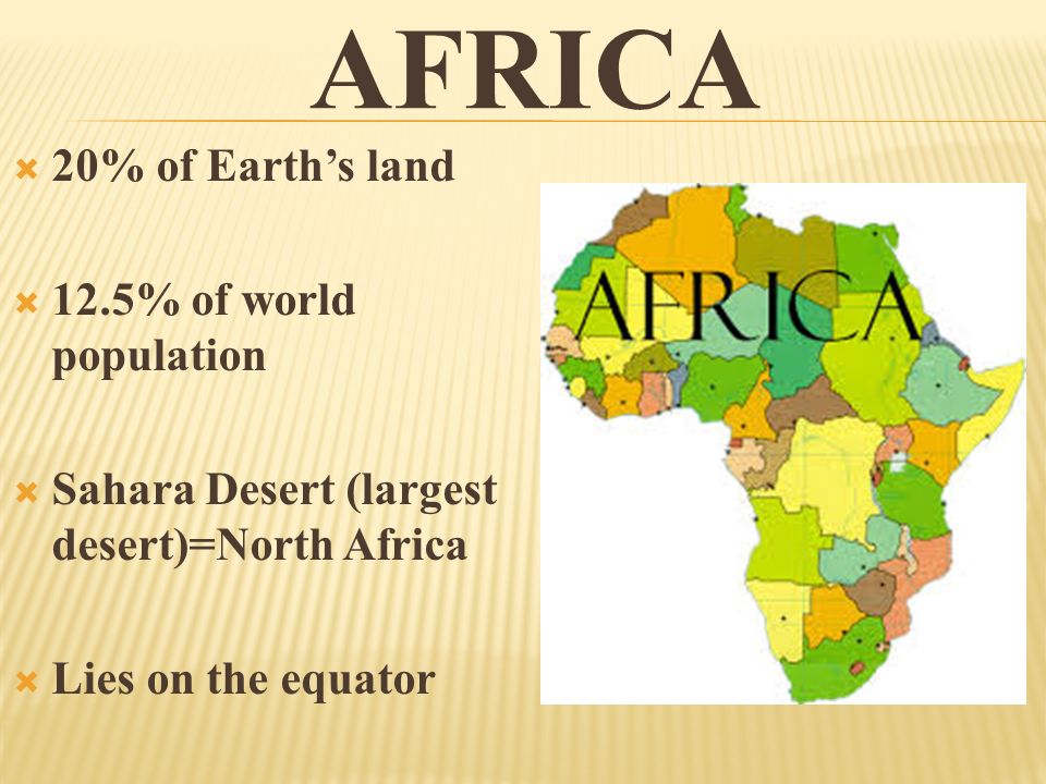 Africa 20% of Earth’s land 12.5% of world population