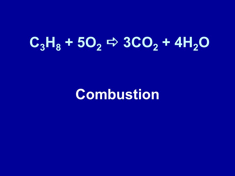 C3H8 + 5O2 a 3CO2 + 4H2O Combustion