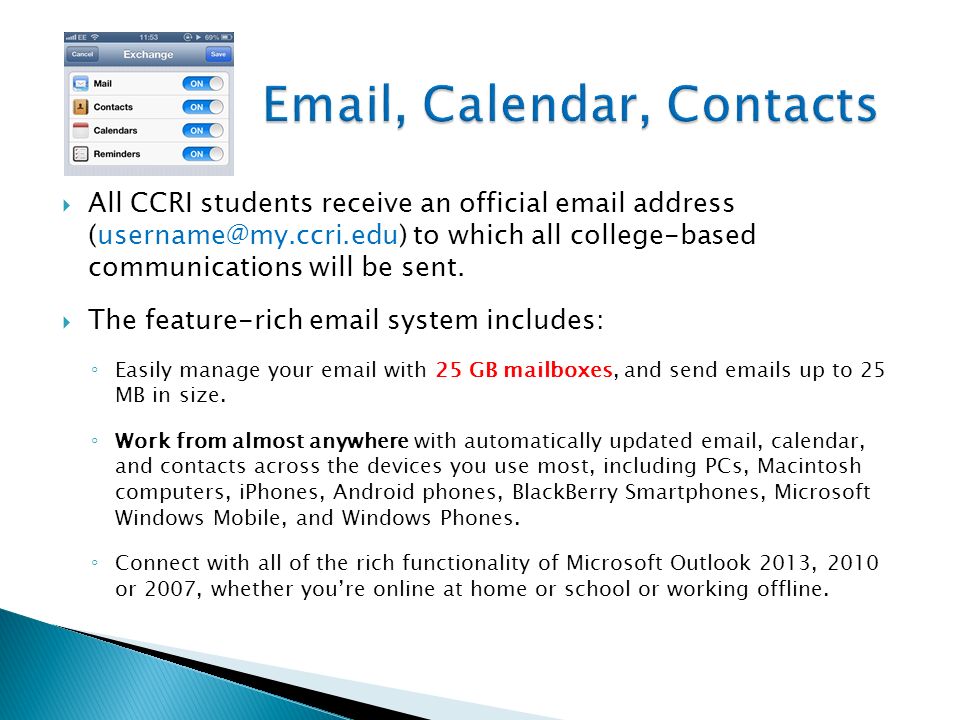 , Calendar, Contacts