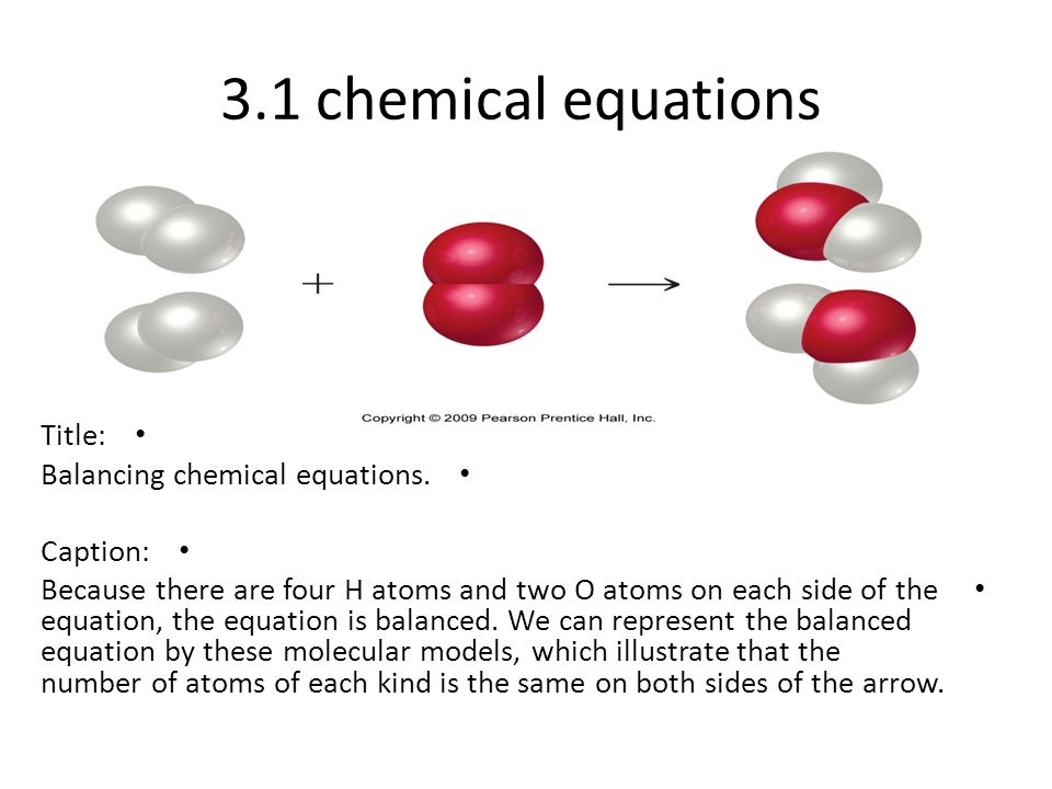 3.1 chemical equations Title: Balancing chemical equations. Caption: