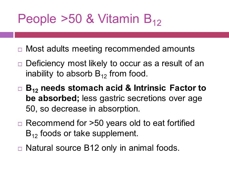 People >50 & Vitamin B12 Most adults meeting recommended amounts